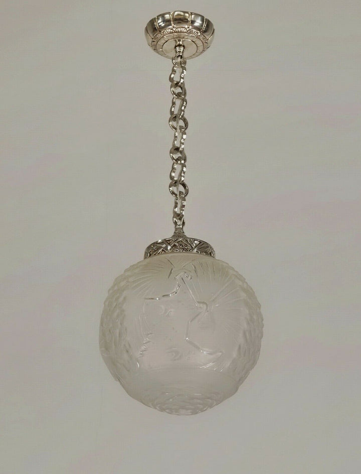 MULLER FRERES : FRENCH ART DECO PENDANT CHANDELIER 1930 peacock lustre