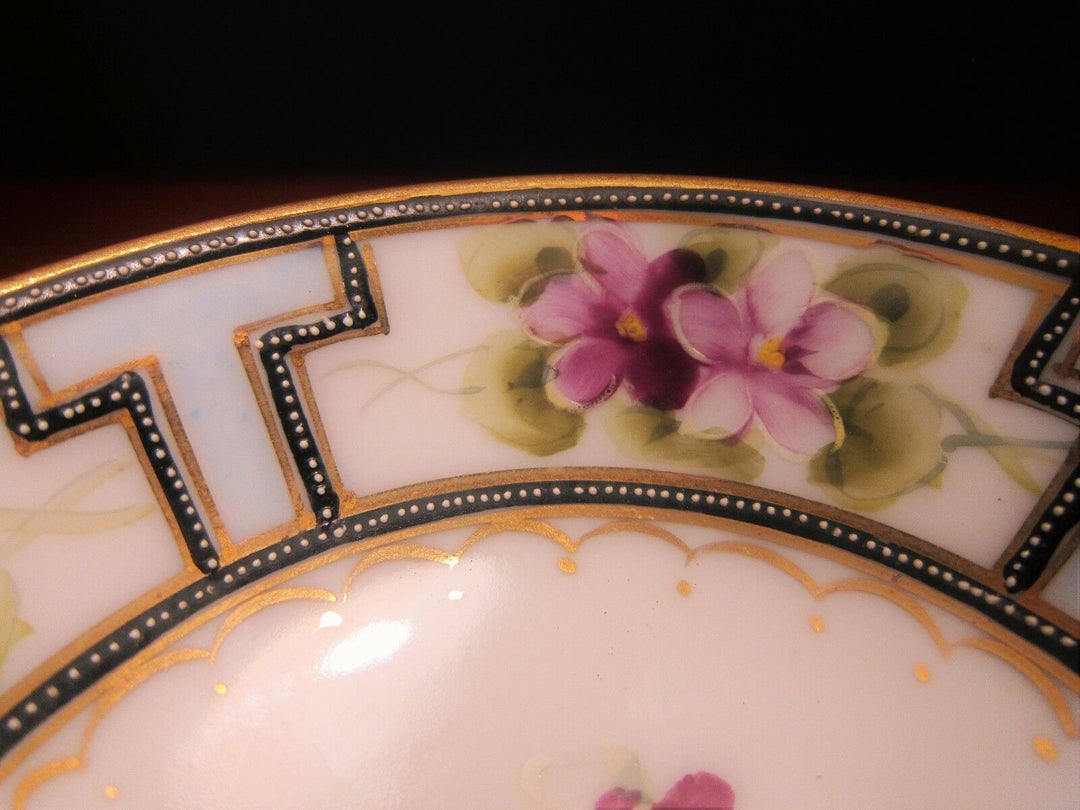 Nippon Hand Painted Moriage Pedestal Bowl Gold Handles 5” Blue Morimura Stamp