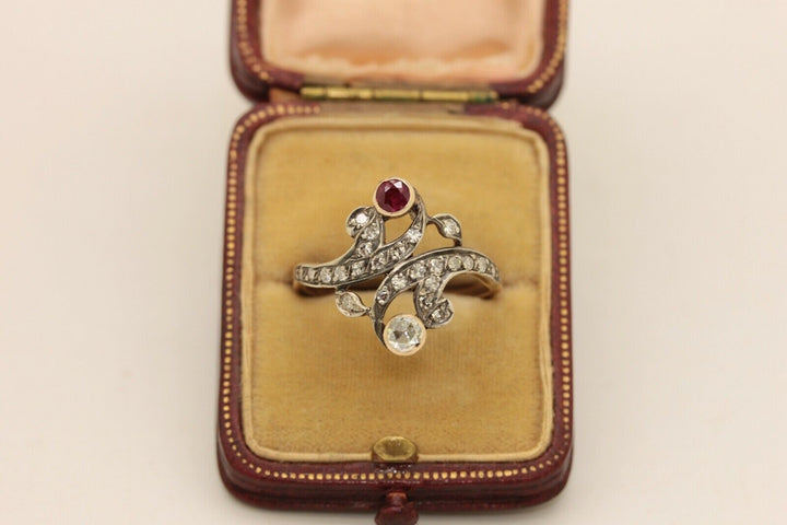 アンティーク オリジナル 14K ナチュラルダイヤモンドとルビーのリング