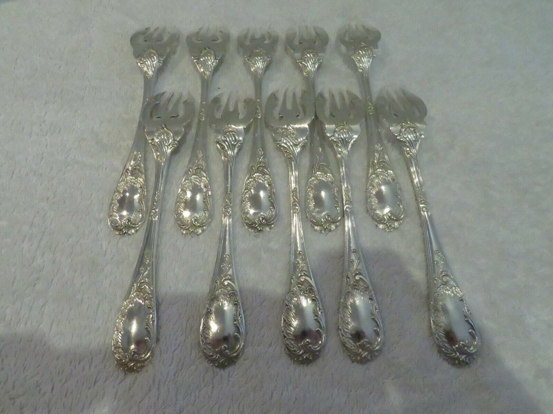 1900 french silver (minerve 950) 10 fish forks E Puiforcat french rococo st