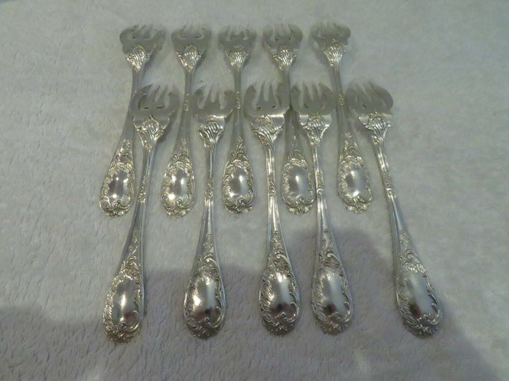 1900 french silver (minerve 950) 10 fish forks E Puiforcat french rococo st