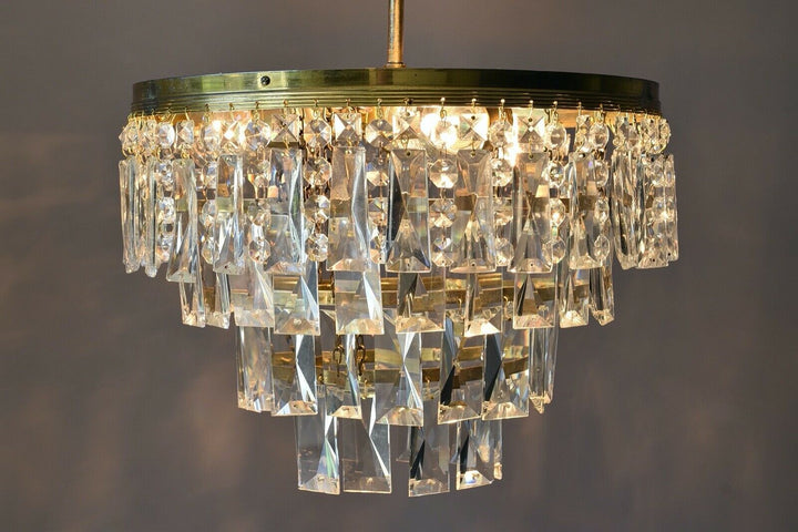 Flush Ceiling Light Vintage Chandelier, Antique Lighting, Oblong Crystal Light