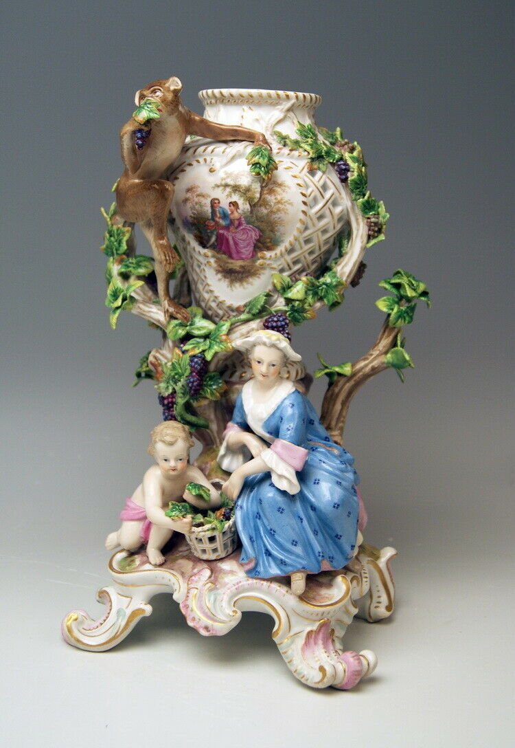 MEISSEN FIGUR マイセン POTPOURRI DUFT VASE MIT AFFEN MONKEY J. F. EBERLEIN UM 1860