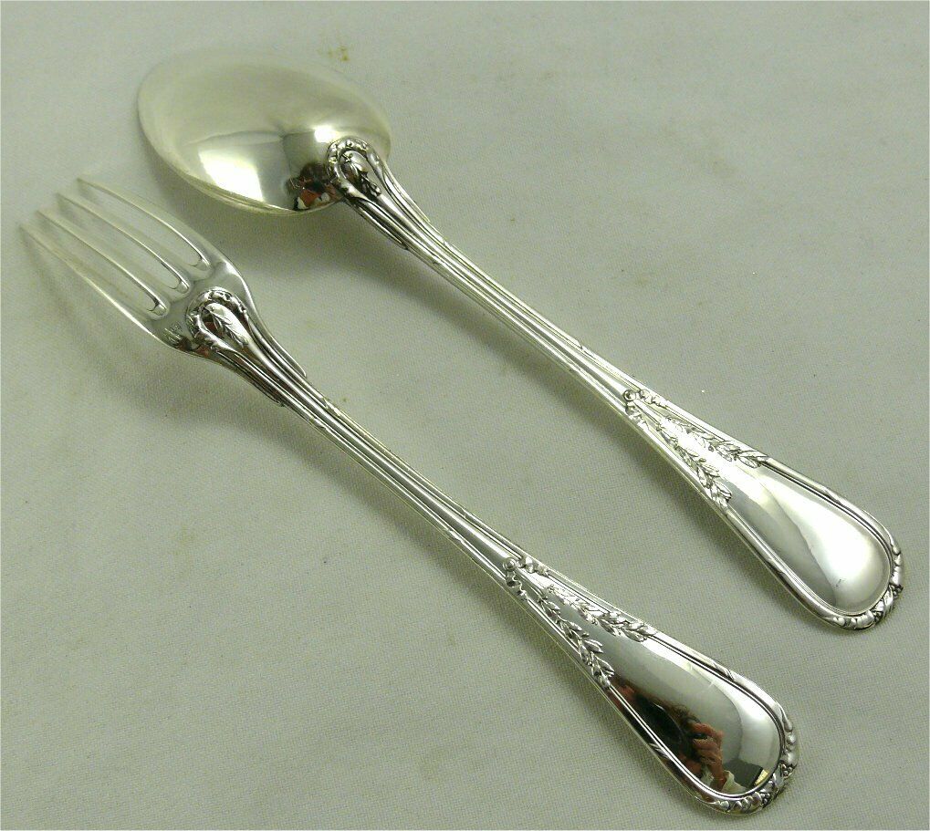 Puiforcat Model IN Laurel 6 Cutlery for Dessert/Dessert Solid Silver Minerve