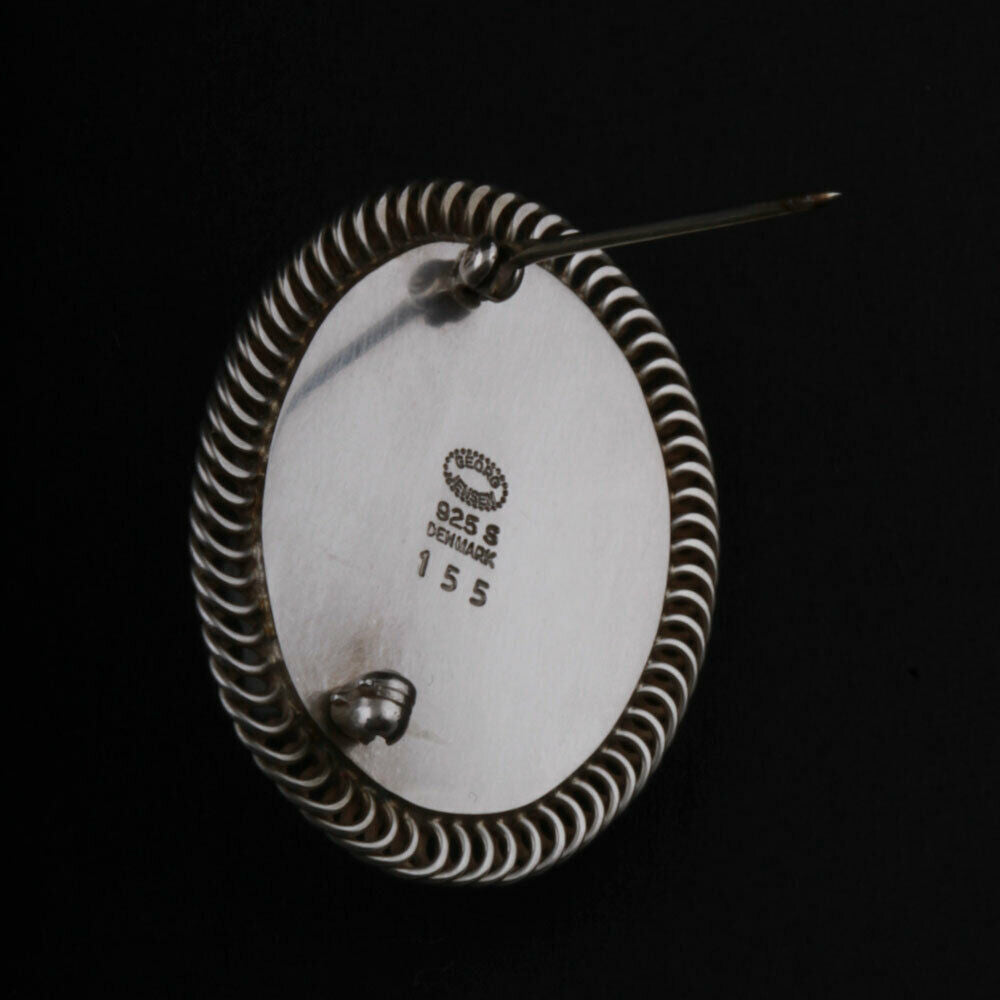 Georg Jensen Sterling Brooch # 155 with Amber. Design: GJ himself. VERY RARE.