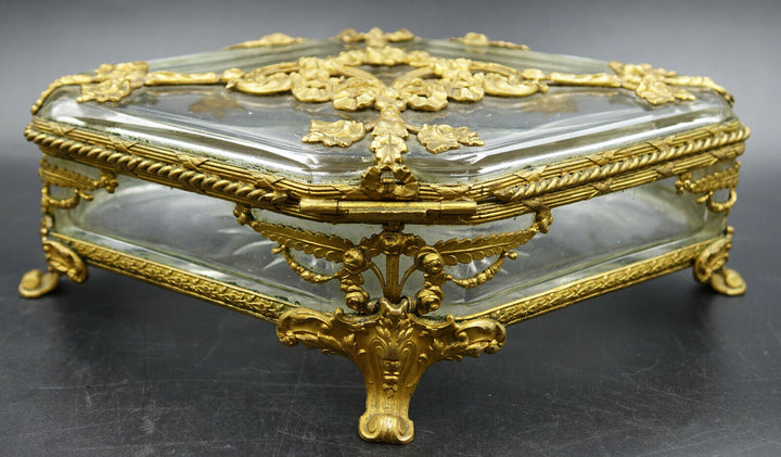 Louis XV French Baccarat Jewelry Box Crystal Ormolu Dore Bronze Rhombus Shaped