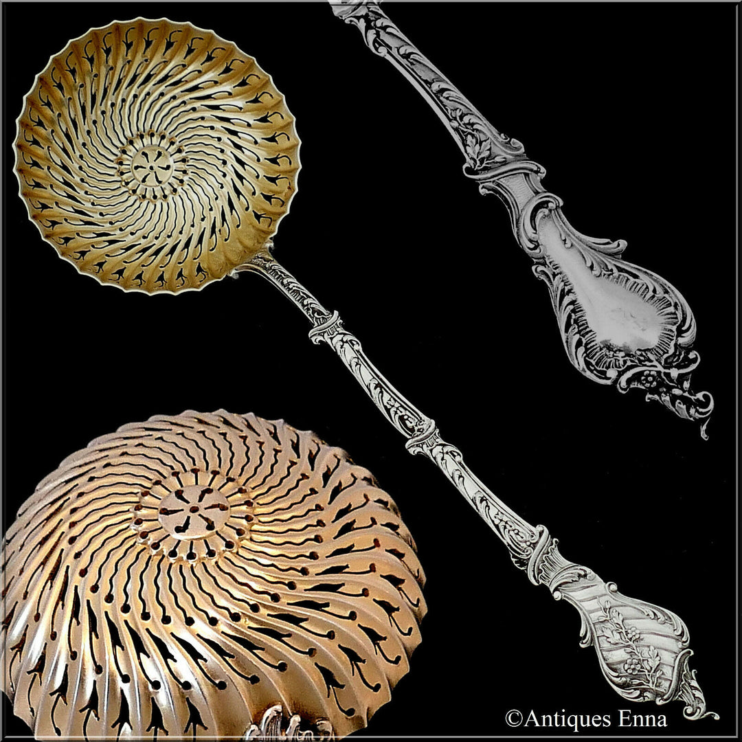 Soufflot French Sterling Silver 18k Gold Sugar Sifter Spoon