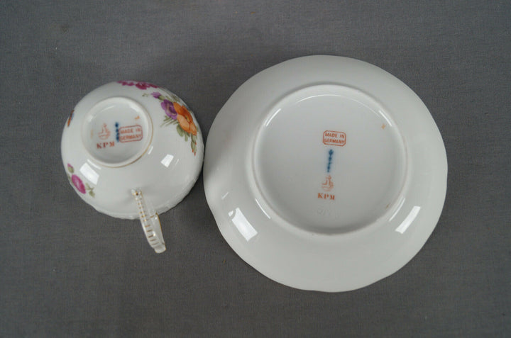 KPM Berlin Hand Painted Dresden Floral Butterfly & Gold Tea Cup & Saucer A
