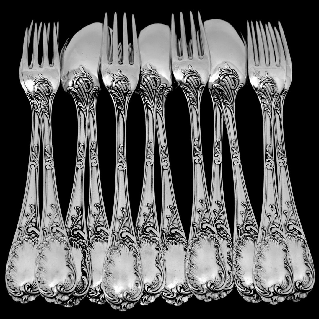 Puiforcat French Sterling Silver Dessert Entremet Flatware Set 12 Pc