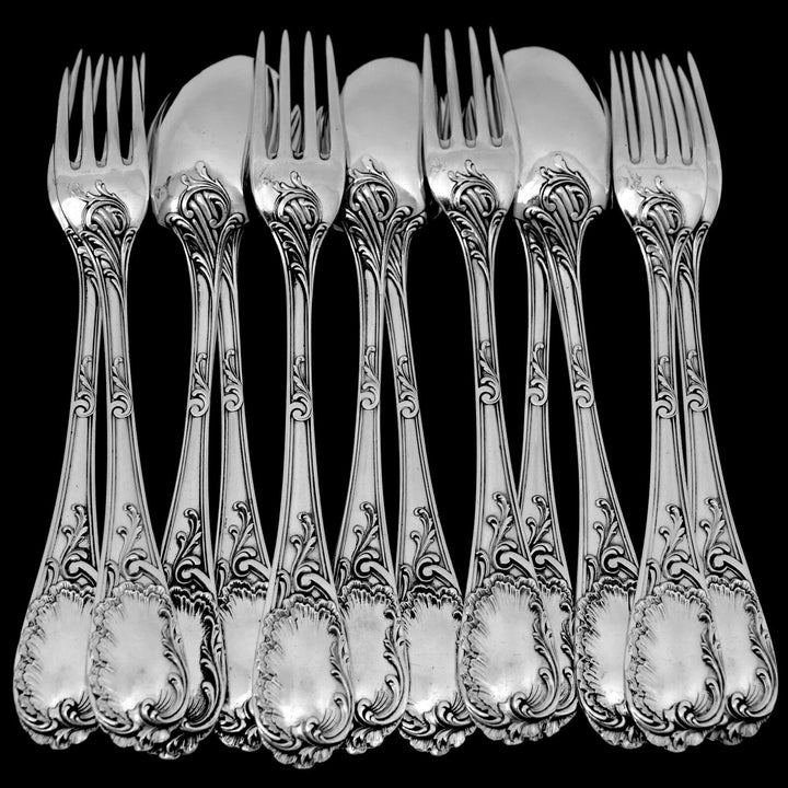 Puiforcat French Sterling Silver Dessert Entremet Flatware Set 12 Pc