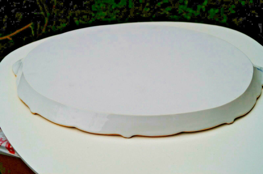 Meissen handpainted kingblue Leuteritz B form large tray with handles 19"