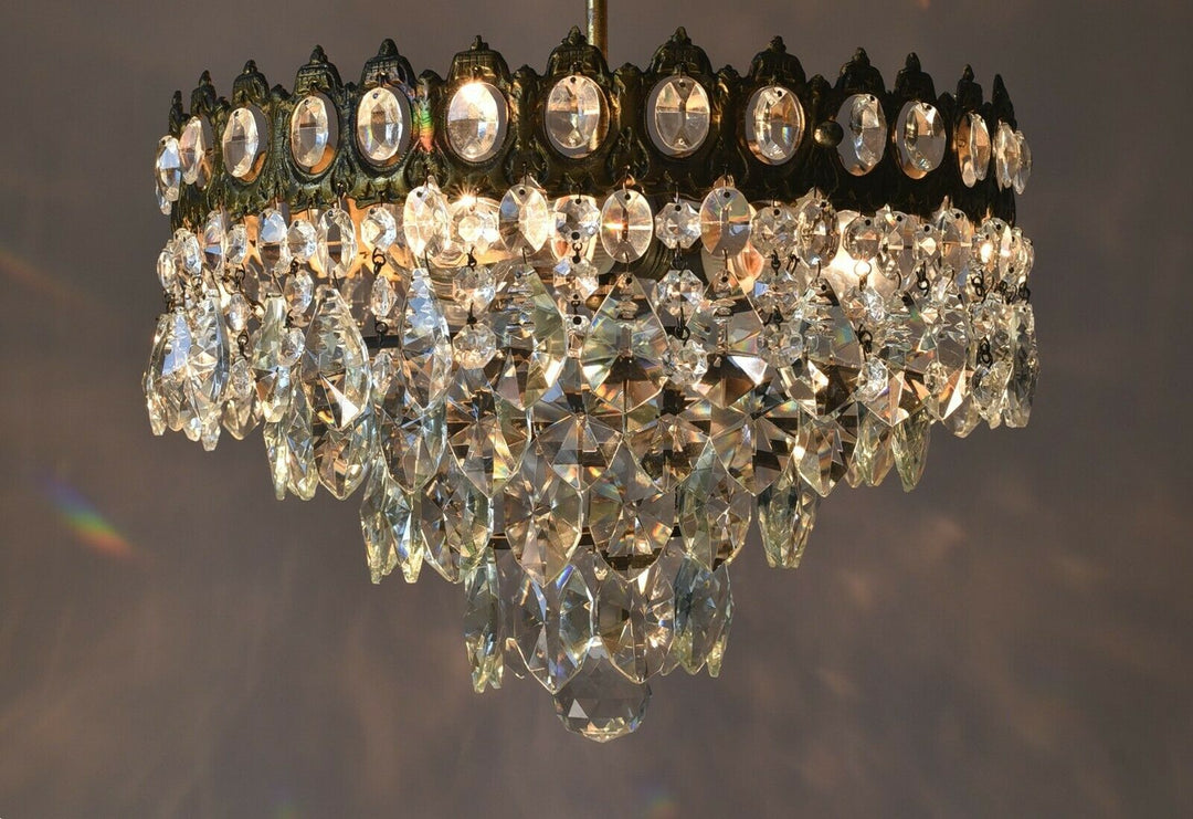 Low Ceiling / Flush Crystal Chandelier, Antique Wedding lighting Vintage Pendant