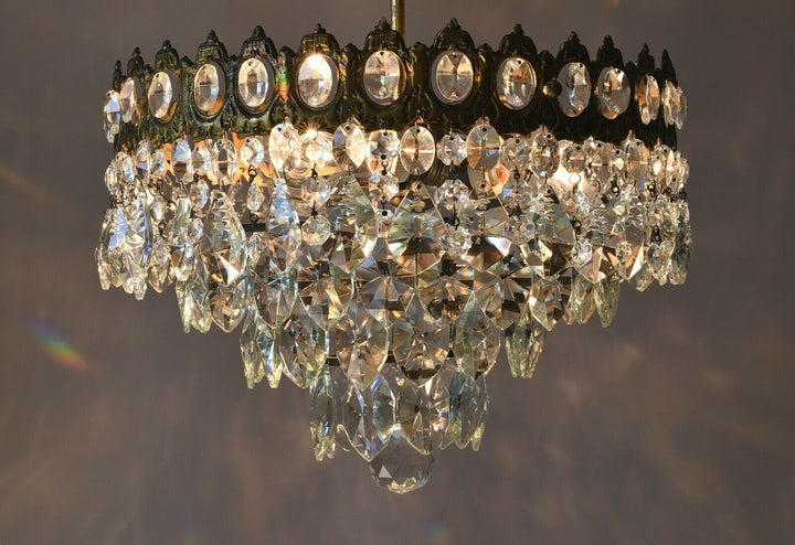 Low Ceiling / Flush Crystal Chandelier, Antique Wedding lighting Vintage Pendant