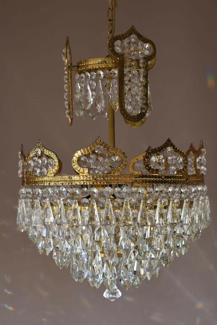 Vintage Crystal Chandelier Antique Lighting Pendants Lamp Handmade French Brass