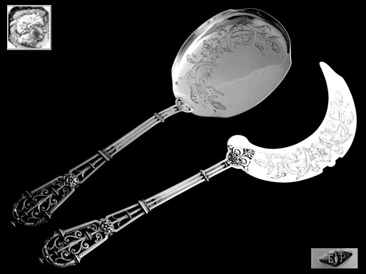 Puiforcat Fabulous French All Sterling Silver Ice Cream Set 2 pc Fantasy Ferrure