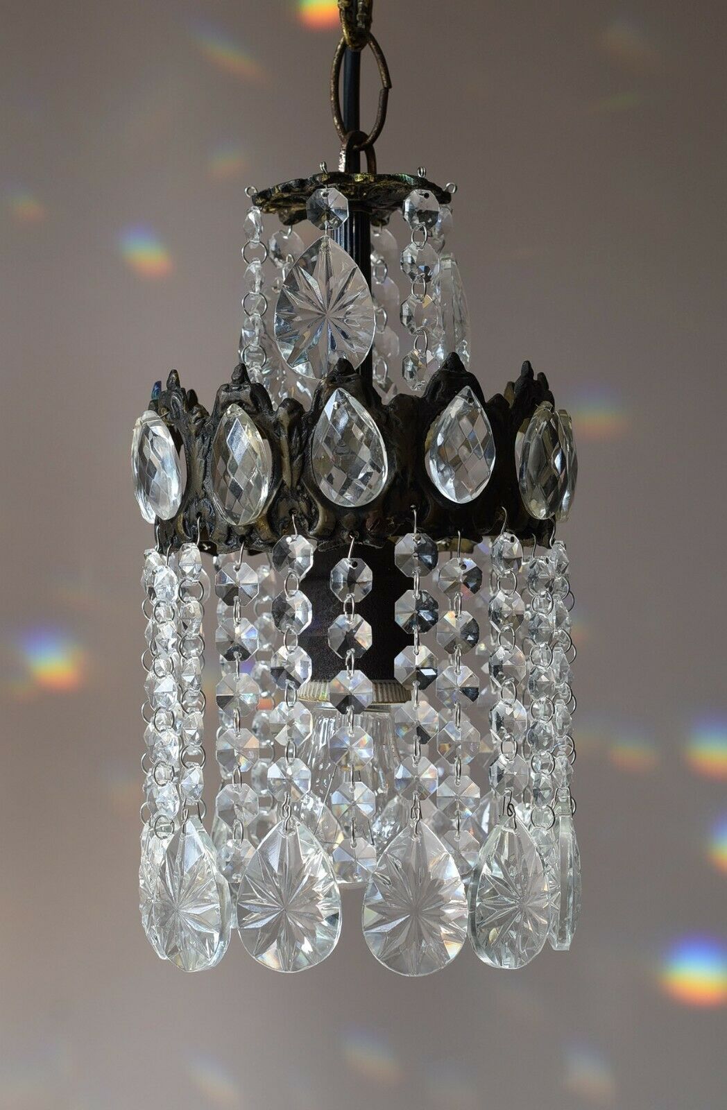Ornate Mini Vintage Crystal Chandelier in Antique French Style, Home Lighting