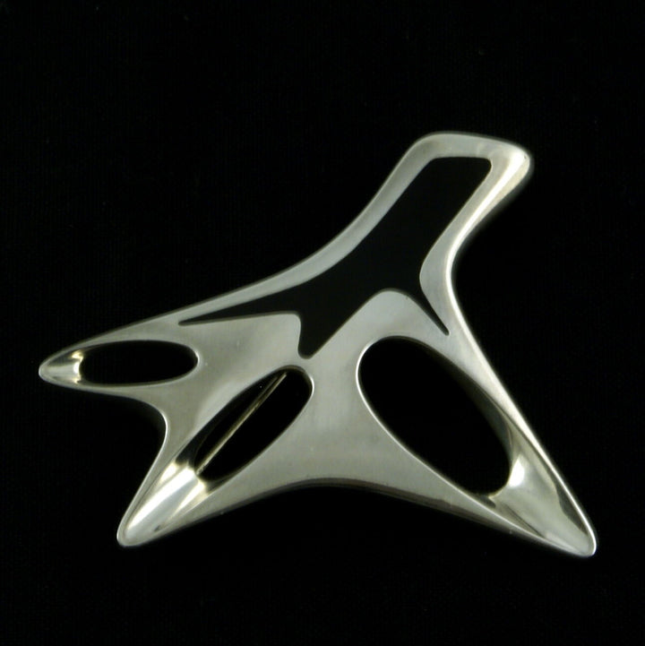 Georg Jensen Sterling Silver Brooch with Black Enamel #323 - Henning Koppel