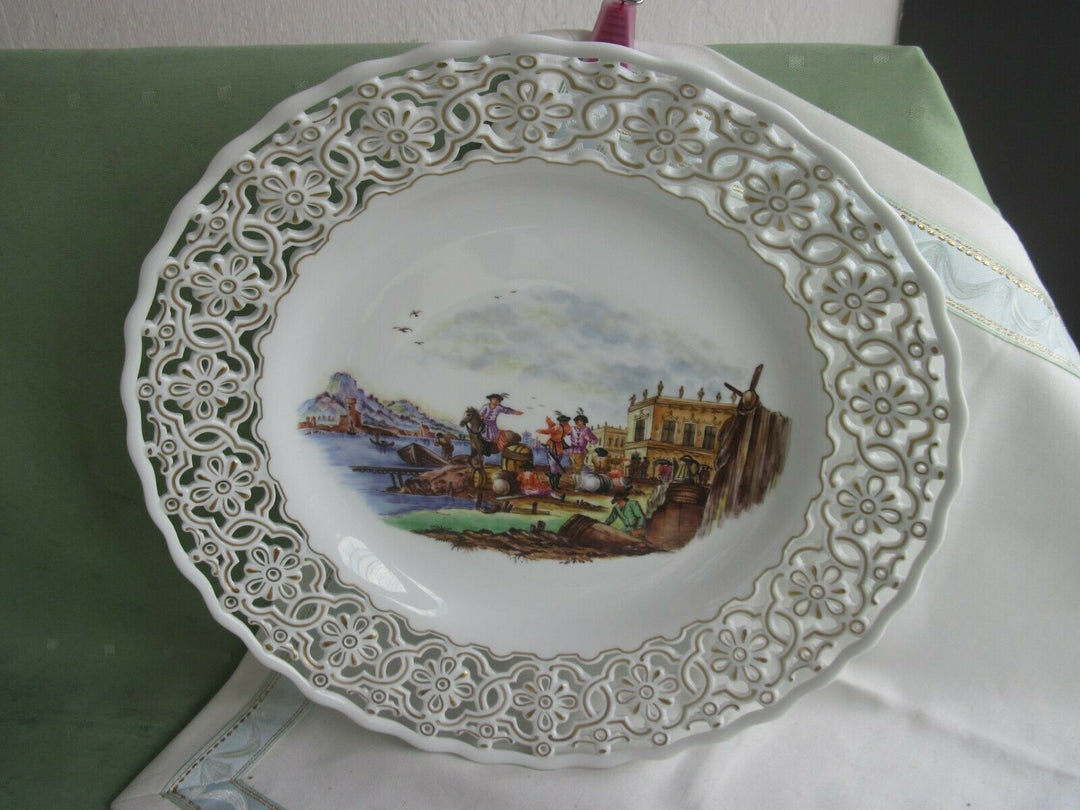 Schöner großer Meissen Wand-Teller mit Hafen / Handels-Szene