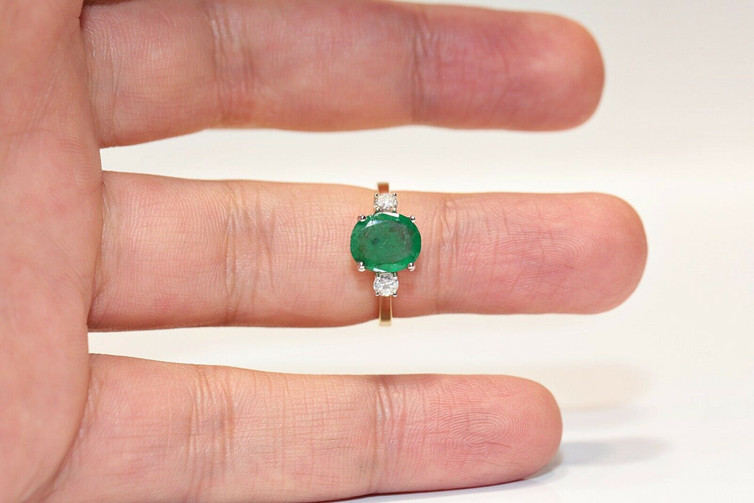 ヴィンテージ 18K ナチュラルダイヤモンドとエメラルドのリング