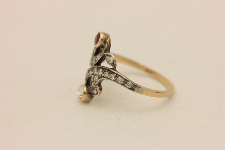 アンティーク オリジナル 14K ナチュラルダイヤモンドとルビーのリング