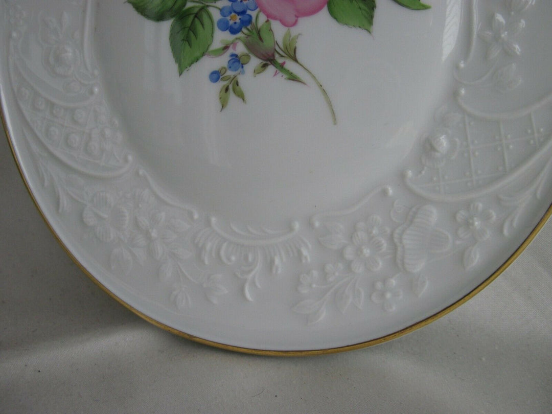 Schöne große Meissen Bildplatte mit Rote Rose und Vergissmeinicht