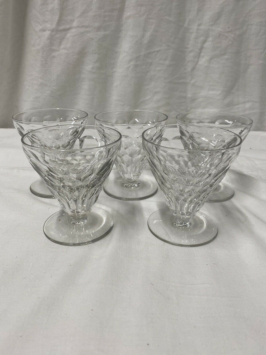 BACCARAT 5 VERRES À VIN ROUGE CRISTAL DÉCOR ÉCAILLE MODÈLE CHAUNY ART DÉCO