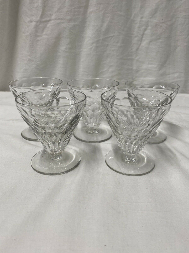 BACCARAT 5 VERRES À VIN ROUGE CRISTAL DÉCOR ÉCAILLE MODÈLE CHAUNY ART DÉCO