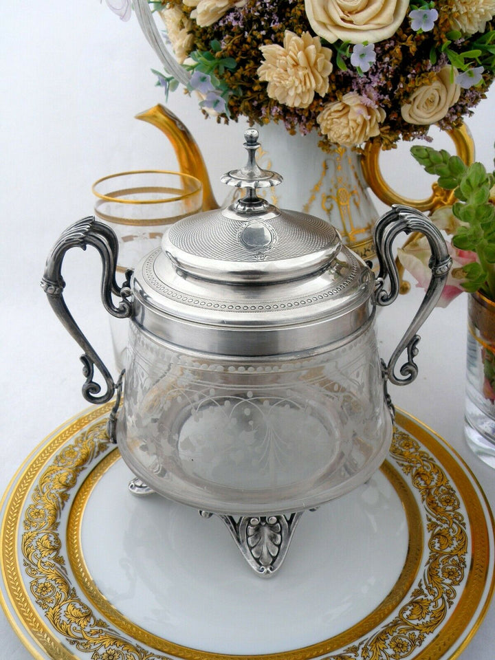 Antique French Sterling Silver Fabulous Candy Box with Glass