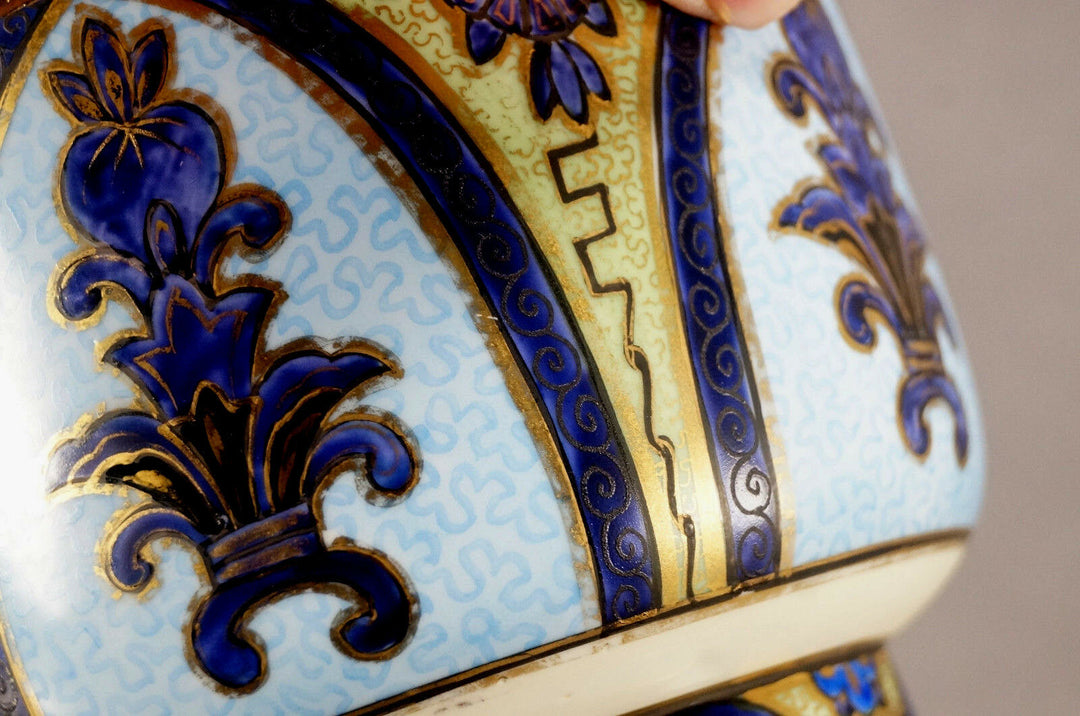 Nippon Morimura Purple Cobalt Blue Bright Blue Green & Gold Floral Arch Planter