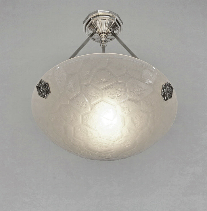 NOVERDY : FRENCH 1930 ART DECO PENDANT LAMP . chandelier muller degué era France