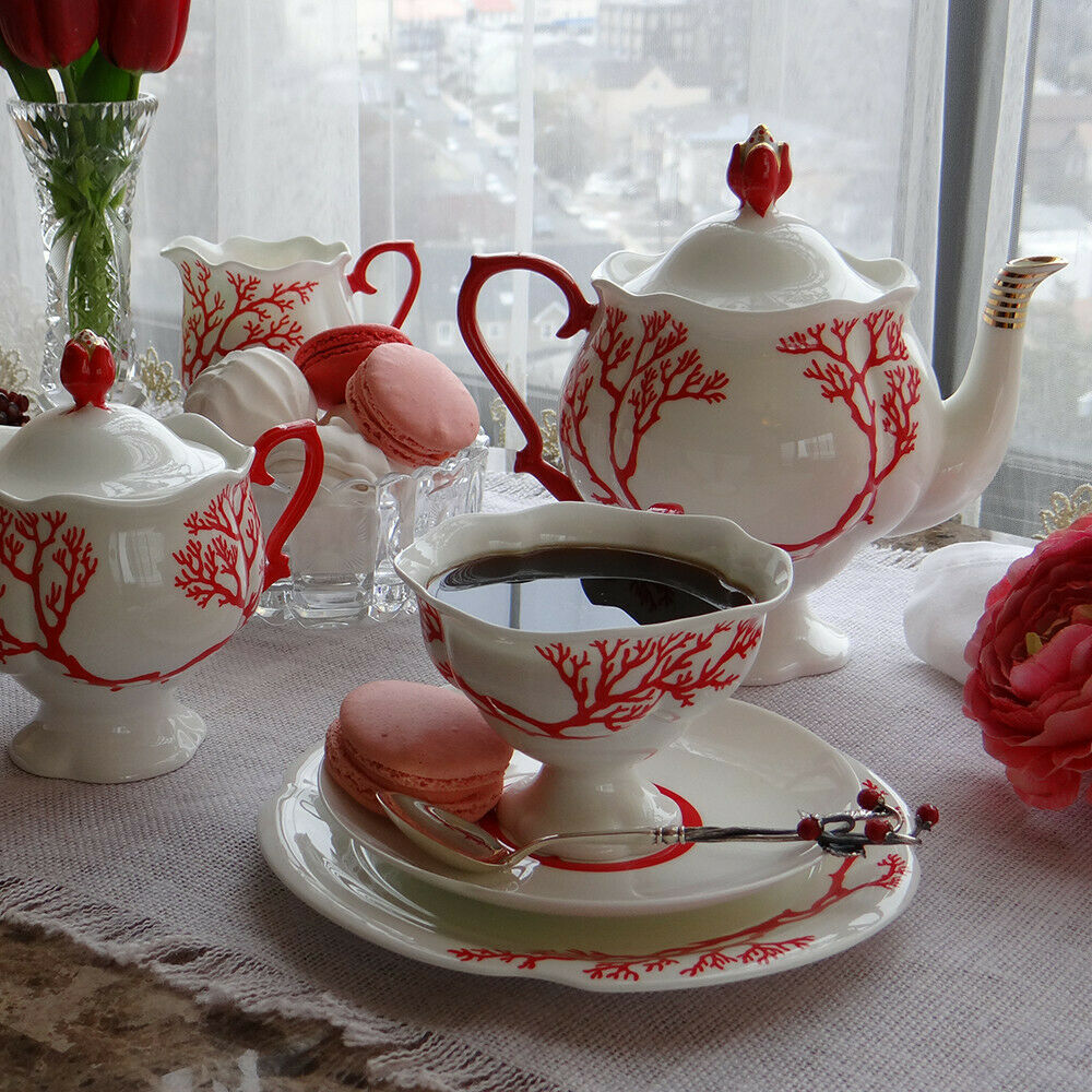 Coral Bone China Teacup and Saucer Lomonosov Imperial Porcelain LFZ IFZ