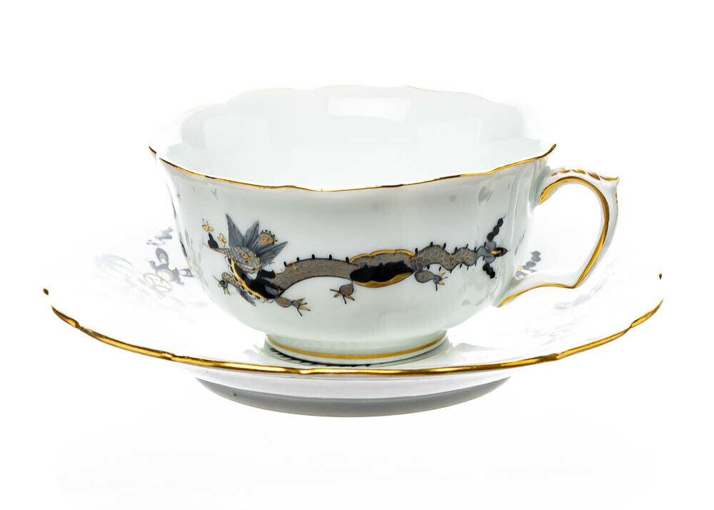 Teegedeck schwarzer Drache Goldschuppen Meissen Neuer Ausschnitt 1.Wahl 1924-34