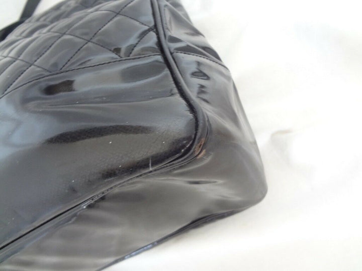 AUTH CHANEL BLACK PATENT SHOULDER TOTE BAG