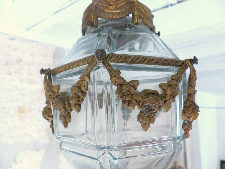 18" Antique Baccarat French Hall Lantern 19TH Chandelier Ceiling Gilded Bronze