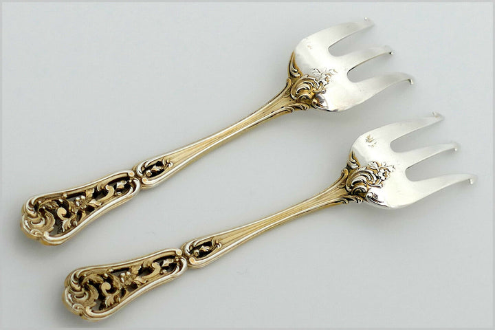 Cardeilhac French Sterling Silver 18K Gold Hors D'oeuvre Dessert Set 6 Pc, Box