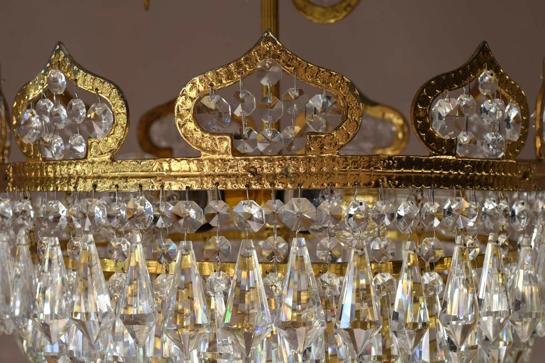 Vintage Crystal Chandelier Antique Lighting Pendants Lamp Handmade French Brass