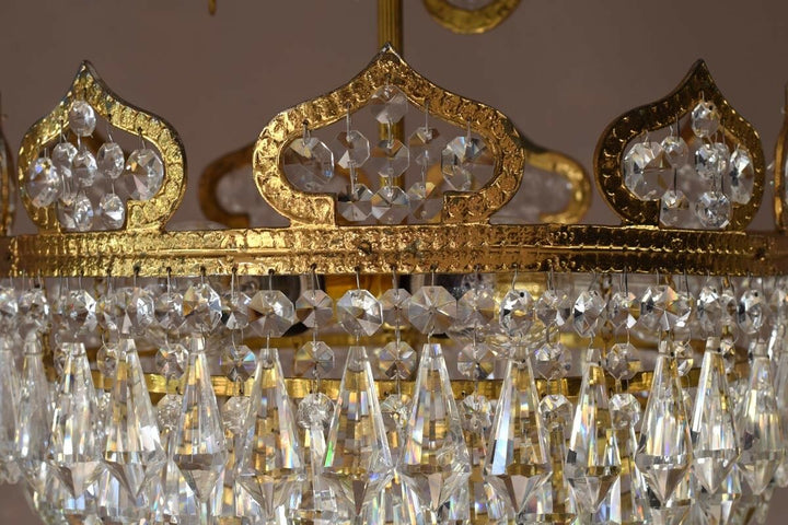 Vintage Crystal Chandelier Antique Lighting Pendants Lamp Handmade French Brass