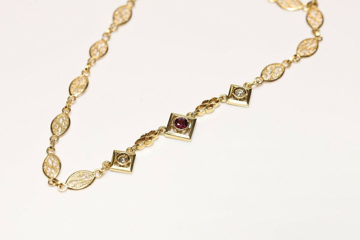ヴィンテージ 18K ナチュラルダイヤモンドとルビーのネックレス