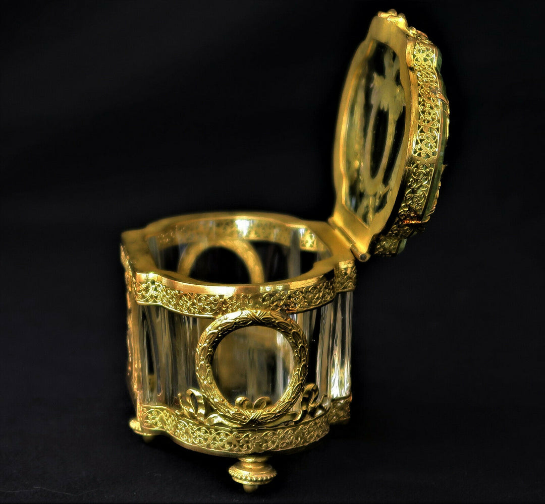 Coffret à Bijoux EMPIRE Bronze Doré Cristal Baccarat Femmes à l’Antique XIXème
