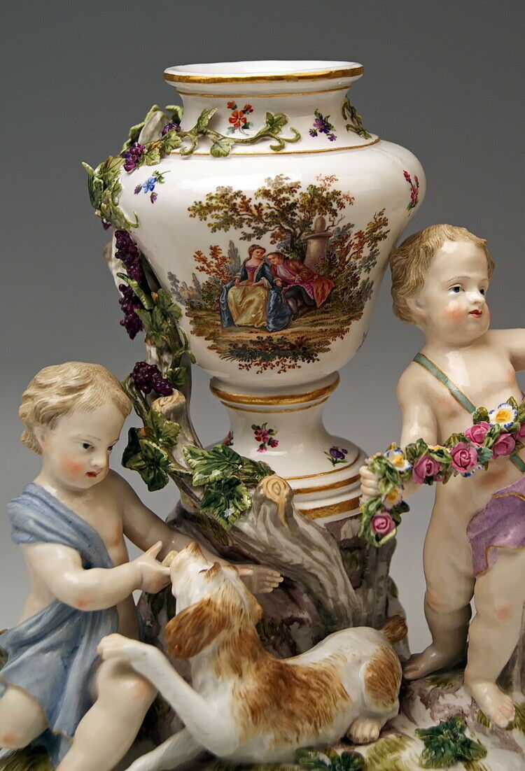 邁森 MEISSEN マイセン FIGUR GRUPPE DECKELVASE URNENFORM 2 PUTTEN MNR: 1009 UM 1830