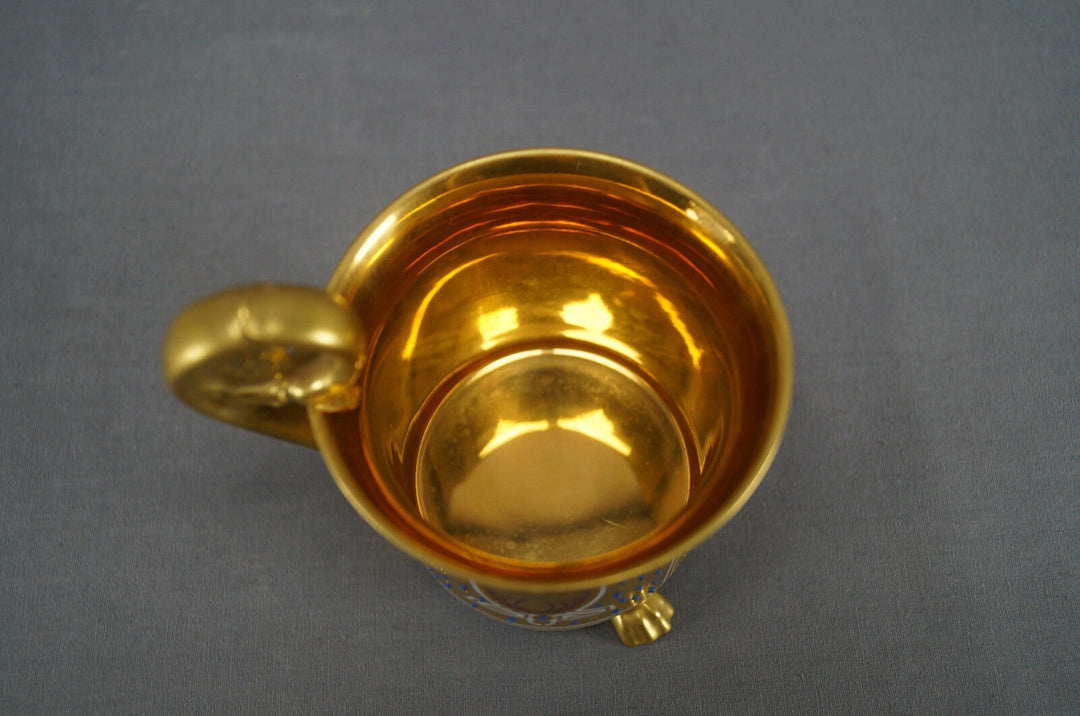 Dresden Hand Painted Wilhelm I Portrait Gold & Jeweled Empire Form Cup & Saucer