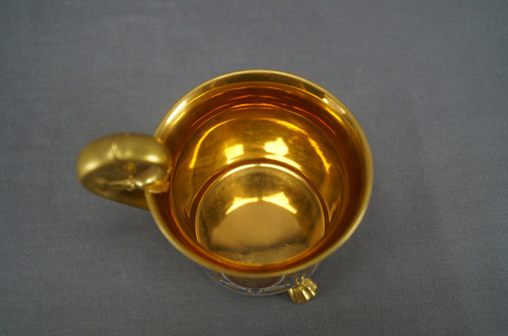 Dresden Hand Painted Wilhelm I Portrait Gold & Jeweled Empire Form Cup & Saucer
