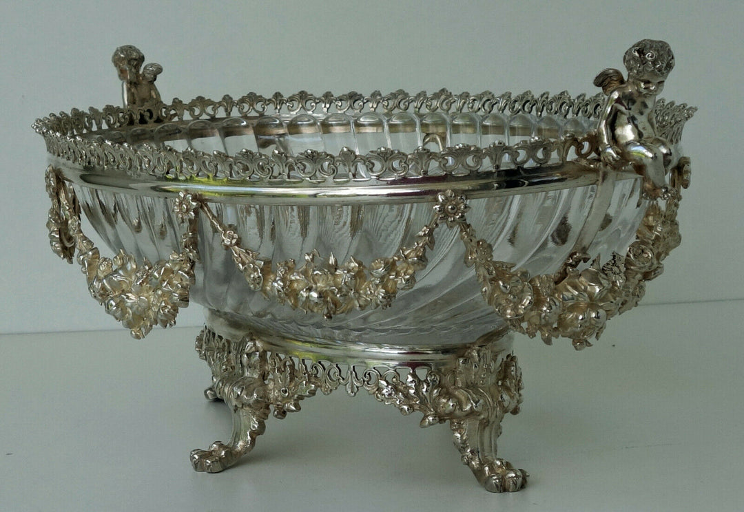 BACCARAT Coupe Centre de Table Cristal et Bronze Argenté Décor Angelots ca 1880