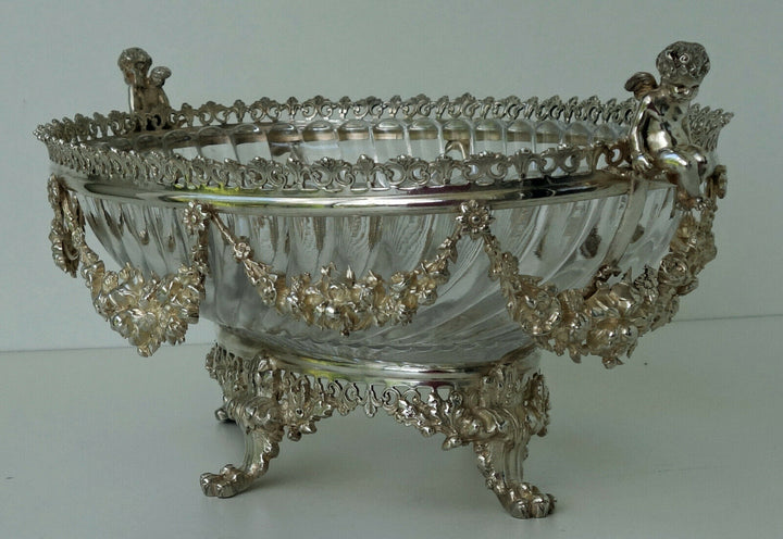 BACCARAT Coupe Centre de Table Cristal et Bronze Argenté Décor Angelots ca 1880