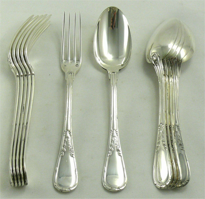 Puiforcat Model IN Laurel 6 Cutlery for Dessert/Dessert Solid Silver Minerve