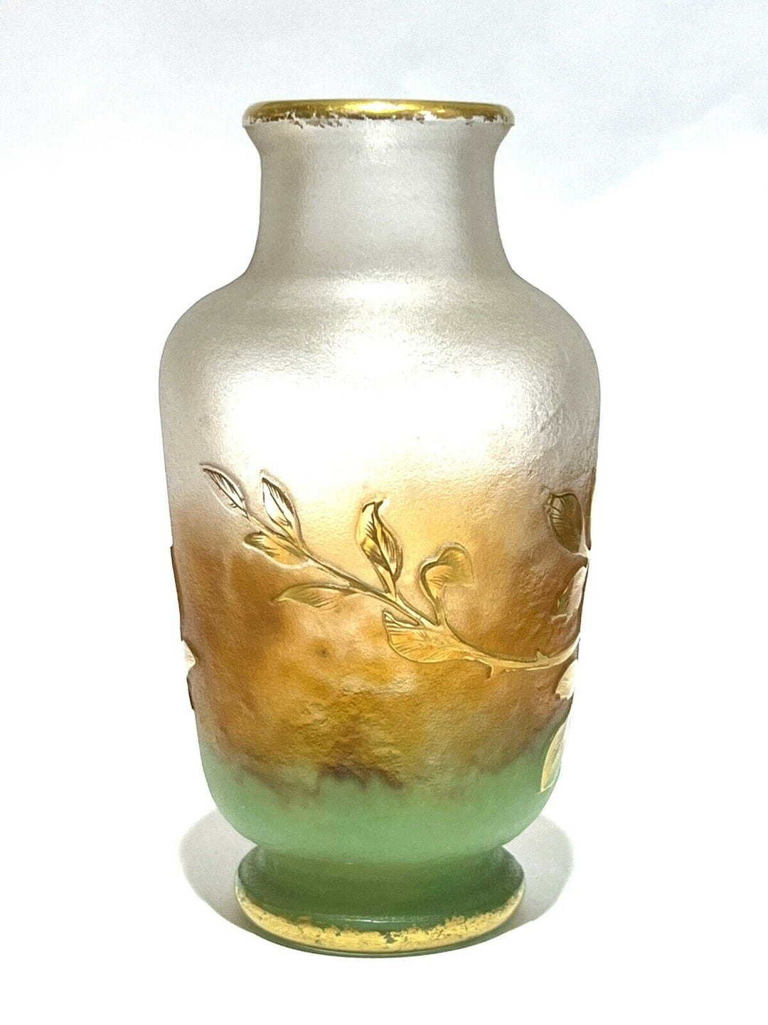 Flower vase daum golden butterflies flowers butterfly gold acid etched