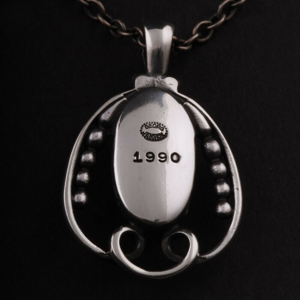 GEORG JENSEN Sterling Pendant Of The Year 1990, Silver, Green Agate. 3412190.