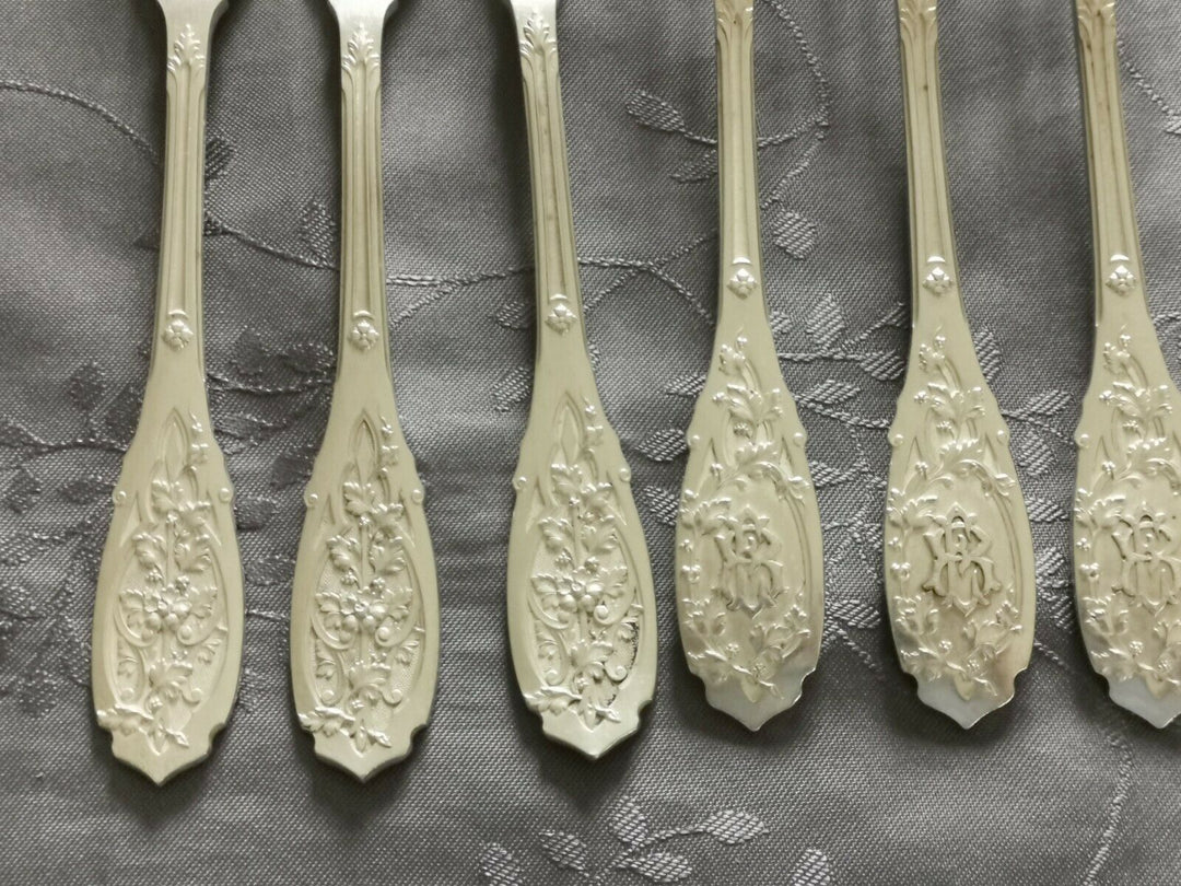 ARGENT MASSIF PUIFORCAT MODERNE FEUILLAGE 6 GRANDES FOURCHETTES DE TABLE L4