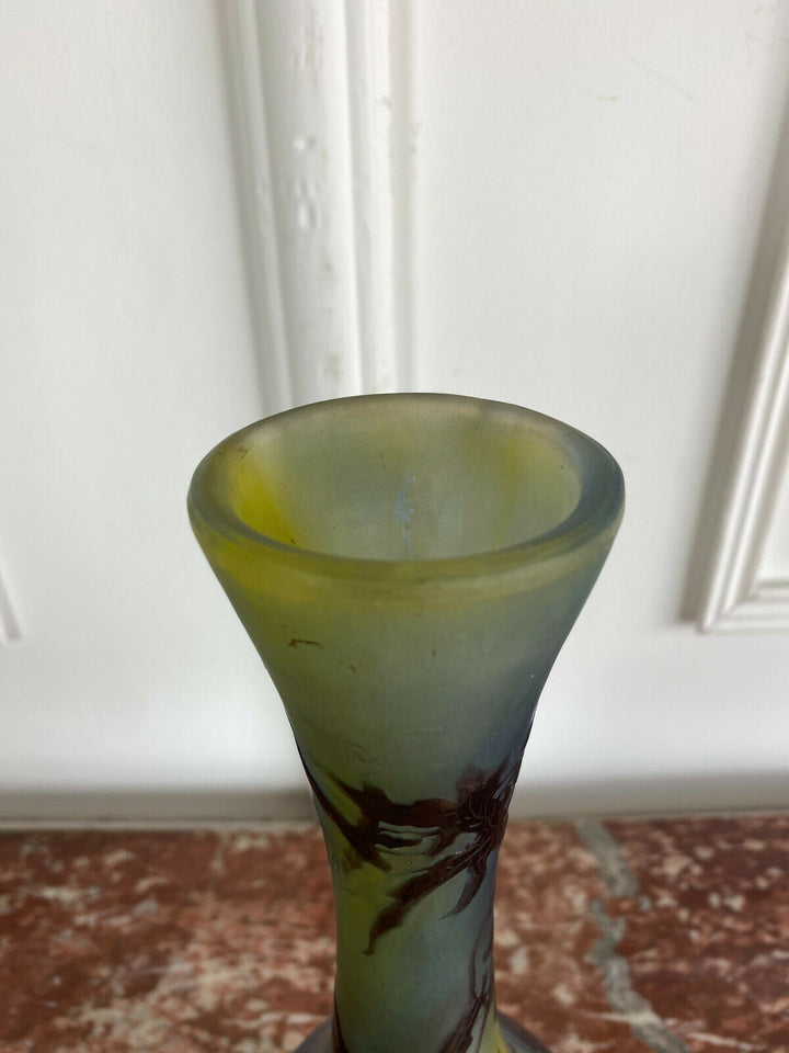 ÉMILE GALLÉ : VASE D'ÉPOQUE ART NOUVEAU EN PATE DE VERRE DE 35cm DE HAUTEUR