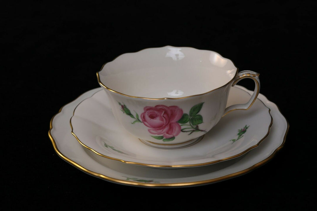 Meissen*マイセン ボタン剣 ピンクローズと昆虫 兼用カップ＆ソーサー 